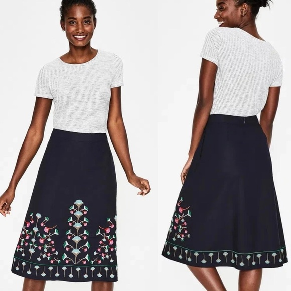 Boden Dresses & Skirts - Boden Brooke Embroidered Floral A-Line Linen Cotton Blend Skirt In Blue US Sz 12